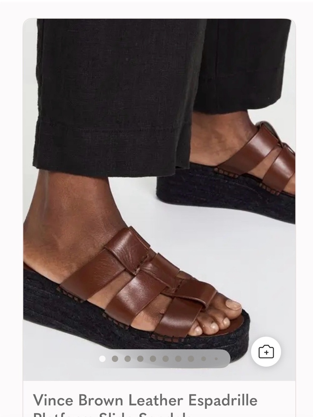 Vince Brown Leather Woven Espadrille Slide Sandals